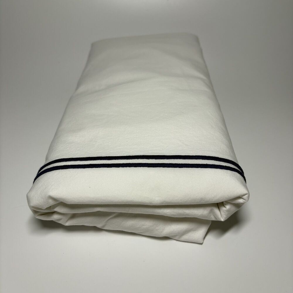 Hudson Park Collection 100% Egyptian Cotton TWIN Duvet White Navy Framed